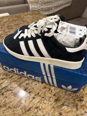 adidas Black and White Suede Campus Sneakers